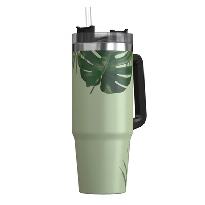 Outdoors Professional Stainless Steel Double-Walled Vacuum Insulated Tumbler with Straw, 30 oz., Tropical Green (OUTD9218)