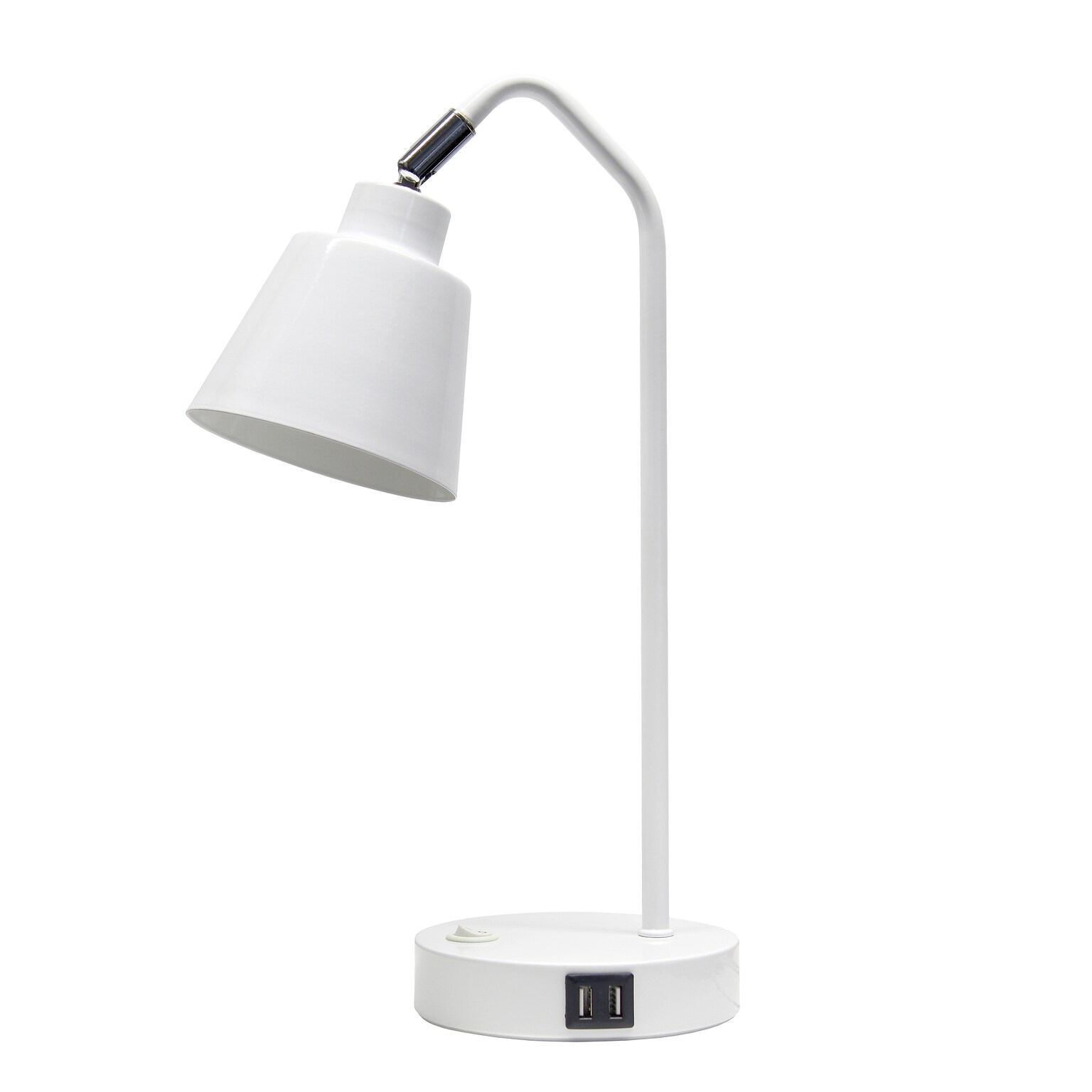 Simple Designs Sleek Essentials LED Desk Lamp, 16, with USB Ports, White (LD1071-WHT)