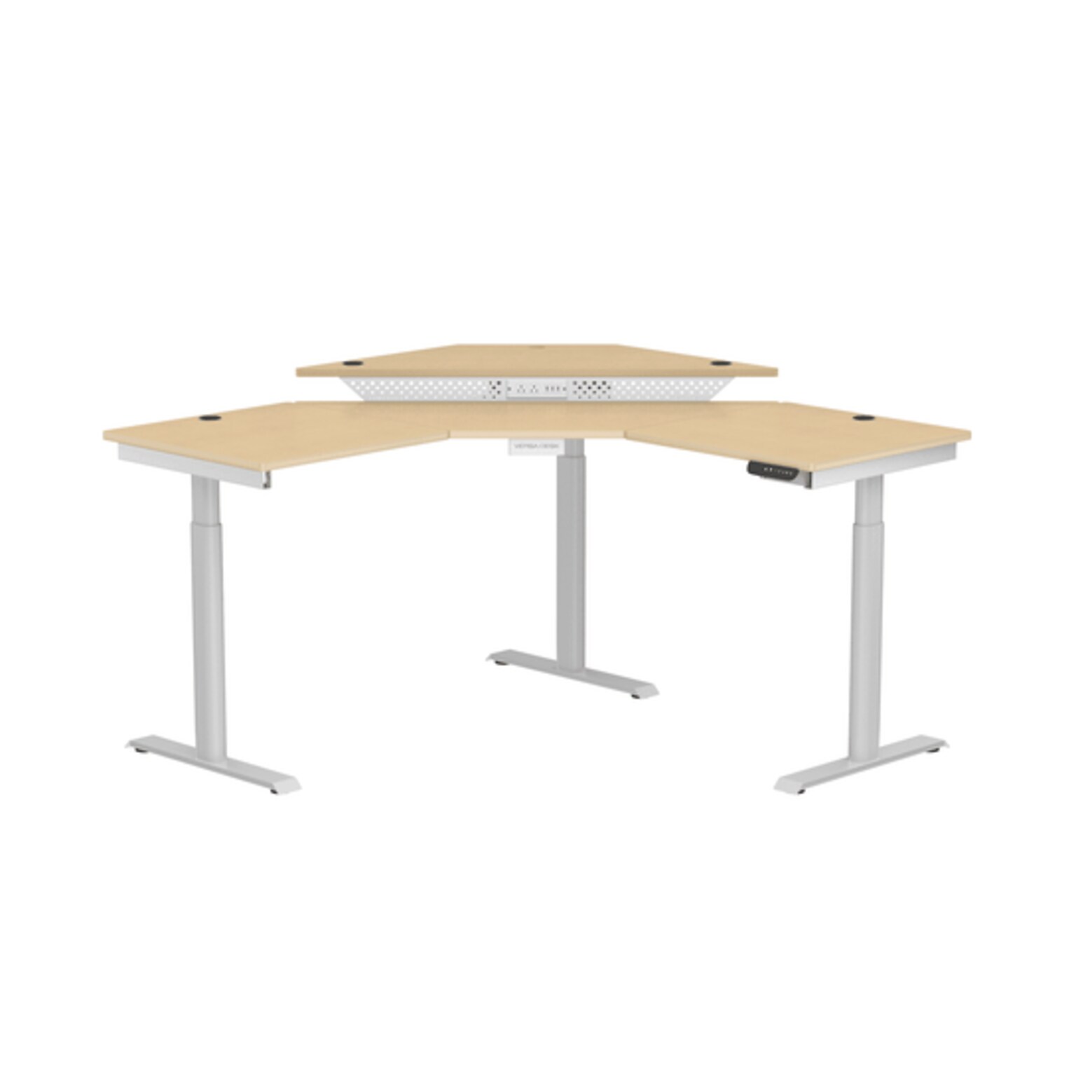VersaDesk PowerLift 60W Electric Corner Adjustable Standing Desk, Maple/White (PLCSD6060-WM-APP)