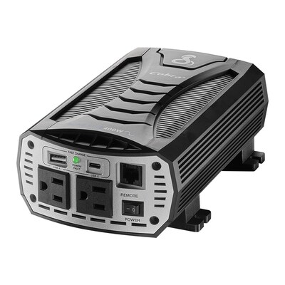 Cobra® 400W Pure Sine Wave Power Inverter with 2-USB Ports, 2-Outlets, Black & Gray (CPI400PSW)