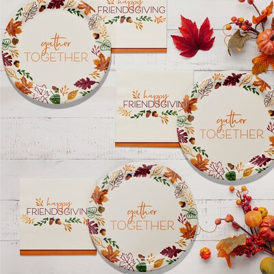 Creative Converting Fall Festivities Friendsgiving Paper Plates and Napkins Set, Serves 16, 48/Pack (DTC9029E2I)