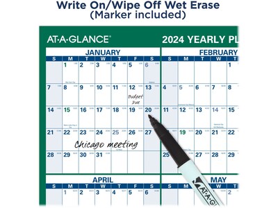 2024 AT-A-GLANCE 32 x 48 Yearly Wet-Erase Wall Calendar, Reversible, Green (PM310-28-24)
