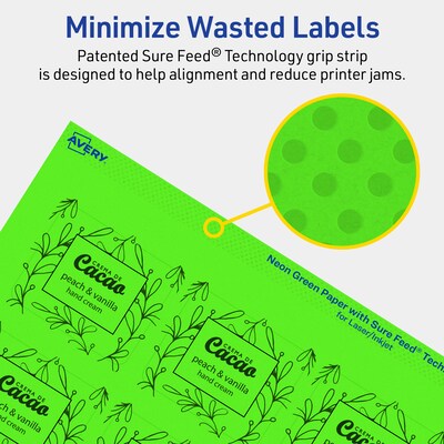 Avery Rectangle Multipurpose Labels, 1-13/16" x 2-3/16", Neon Green, 120/Pack (94233)