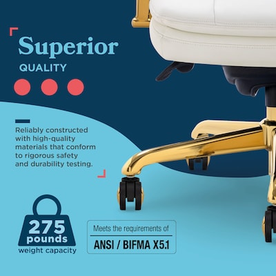 La-Z-Boy Sonata Ergonomic Bonded Leather Swivel Executive Chair, White and Gold (CCHR10014A)