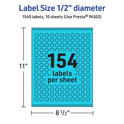 Avery Laser/Inkjet Multipurpose Circle Labels, 0.5" Dia., Bright Blue, 1540/Pack (94503)