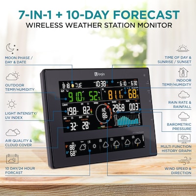 Logia 7-in-1 WiFi Wireless Weather Station w/ 10-Day Forecast, Solar & Large 8 LED Display (LOWSC71
