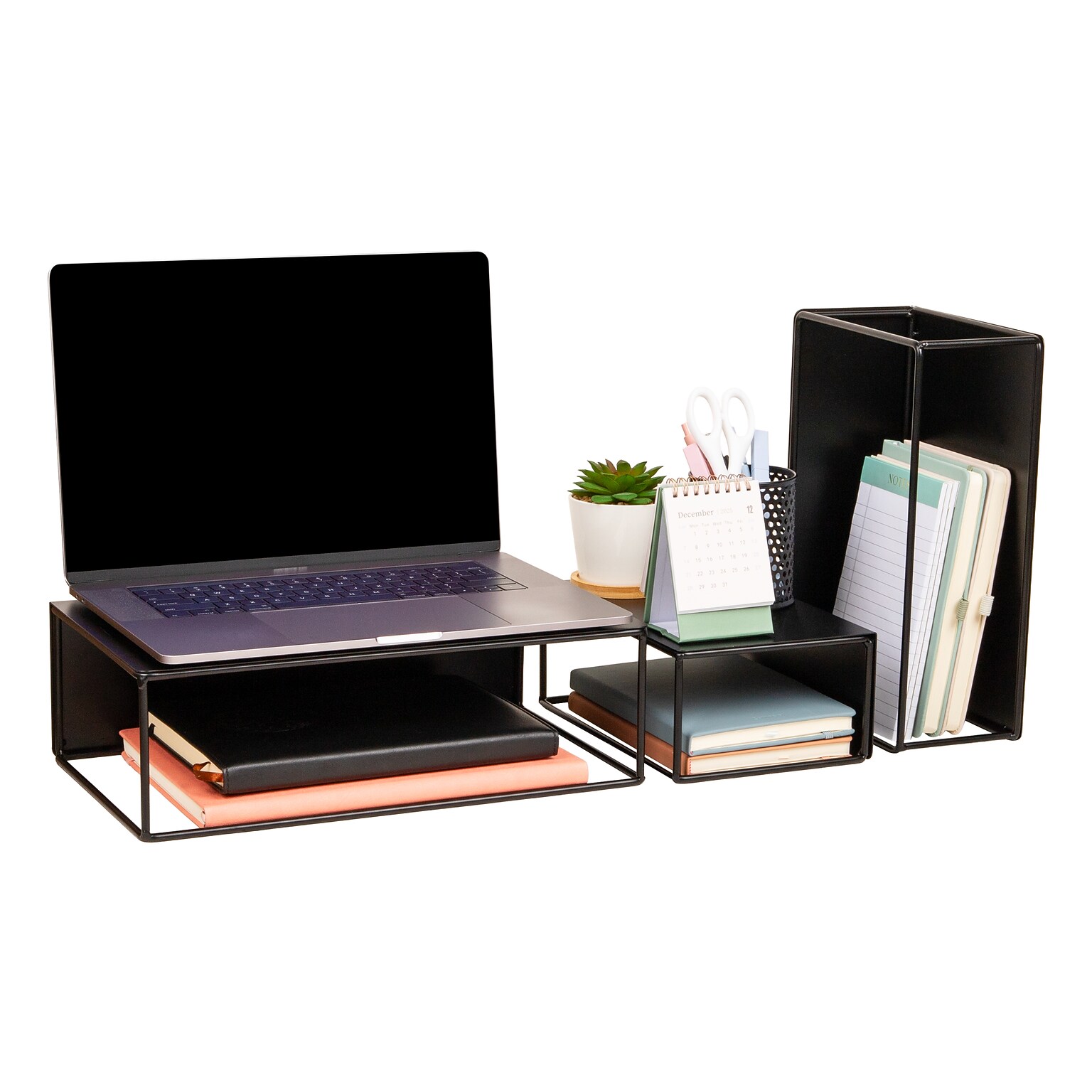 Mind Reader 3-Piece Desk Organizer Set, Metal, Black (STAND3PC-BLK)