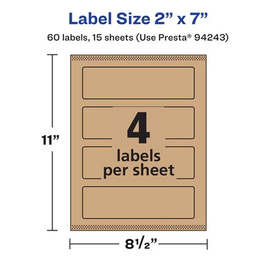 Avery Laser/Inkjet Rectangle Multipurpose Labels, 2" x 7", Kraft Brown, 60 Labels/Pack ( 94243)