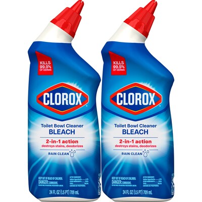 Clorox Disinfecting Toilet Bowl Cleaner with Bleach, Rain Clean Scent, 24 Oz., 2/Pack (00273)