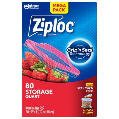 Ziploc Medium Storage Bags, 1 Qt., 80/Box (314471)