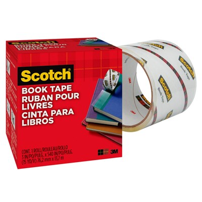Scotch Book Transparent Clear Tape, 3" x 15 yds., 3" Core, Transparent (845-3)