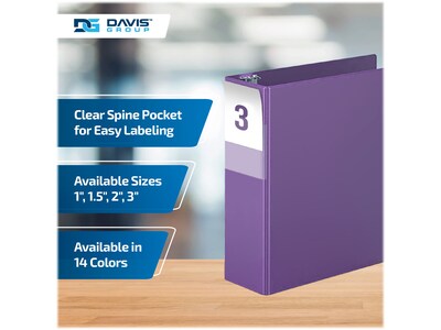 Davis Group Premium Economy 3" 3-Ring Non-View Binders, D-Ring, Purple, 6/Pack (2305-69-06)