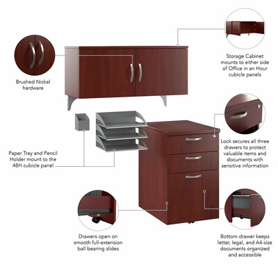 Bush Business Furniture Office in an Hour Cubicle Storage with Cabinet, Paper Tray, & Pencil Holder, Hansen Cherry (WC36490-03K)