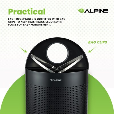 Alpine Industries Stainless Steel Trash Can, 12 Gallon, Black (ALP438-12HR-BLK)