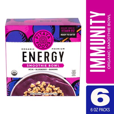 Pitaya Foods Organic Acai, Blueberry & Banana Acai Bowl, Energy, 6 oz, 6/Pack (220-02481)