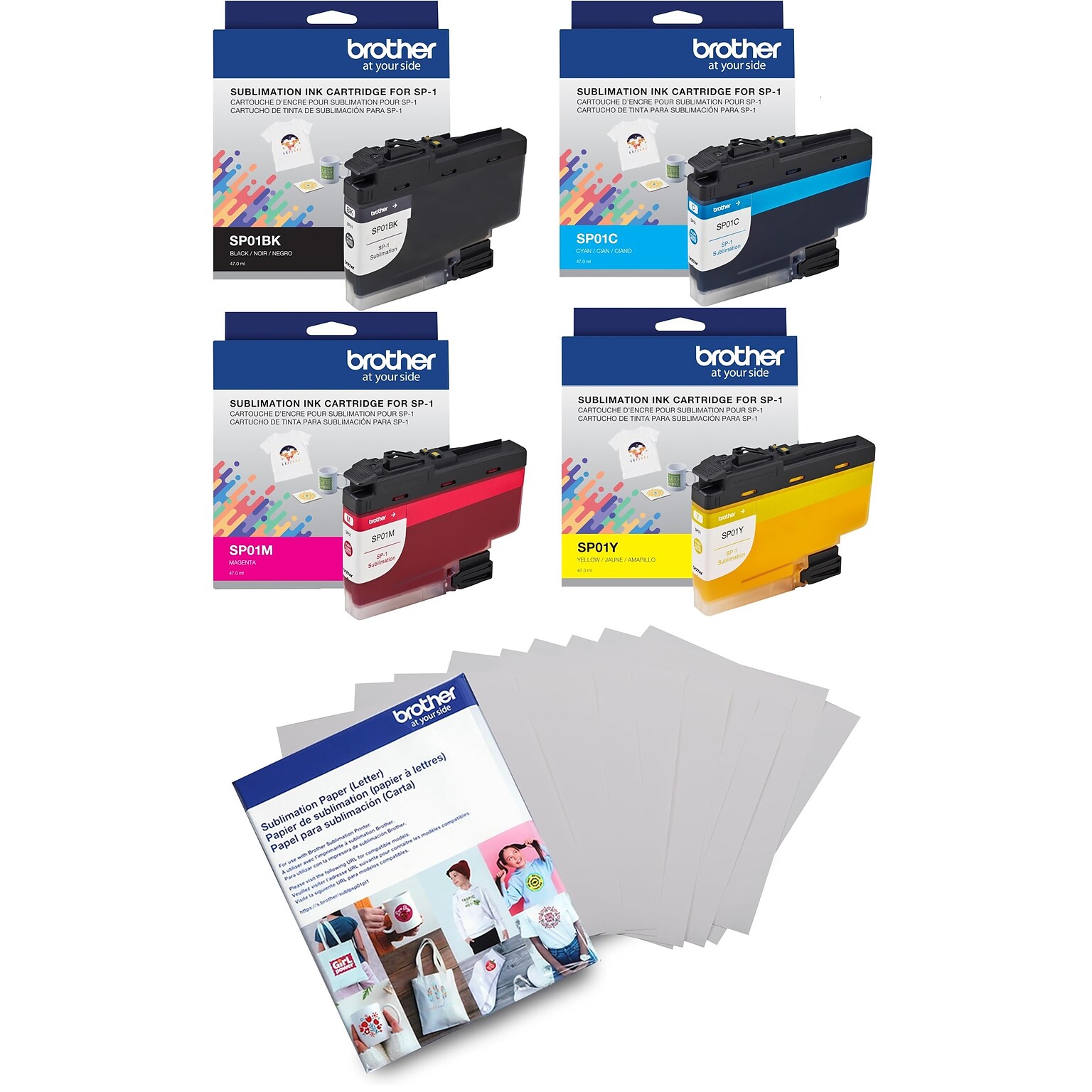 Brother SP01 Black/Cyan/Magenta/Yellow Standard Yield Sublimation Ink Cartridge, Bundle, 4/Pack (SP014PKPLS-STP)