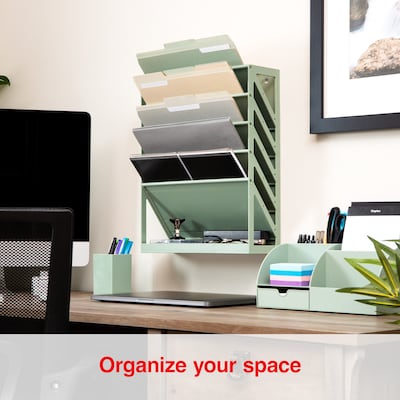 Staples 5-Pocket Plastic Mountable Wall File, Letter Size, Sage Green (ST63893)