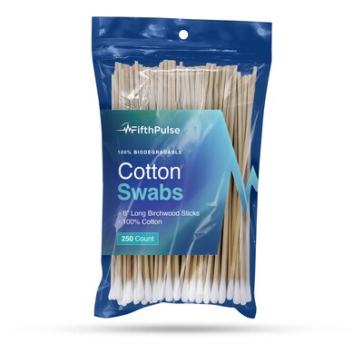 FifthPulse 100% Natural Eco-friendly 8" Cotton Swabs Sticks Made With Birch Wood - Non Sterile Cotton Tip, 250 Pack (FMN100686)