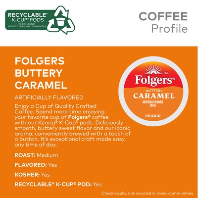 Folgers Buttery Caramel Coffee, Keurig K-Cup Pod, Medium Roast, 24/Box, 4 Boxes/Carton (6680CT)