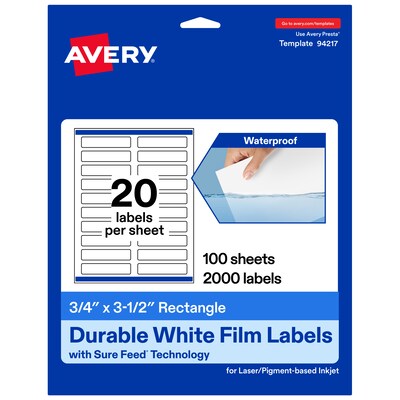 Avery Rectangle Laser/Inkjet Multipurpose Labels, 0.75 x 3.5, White, 2000 Labels/Box (94217)
