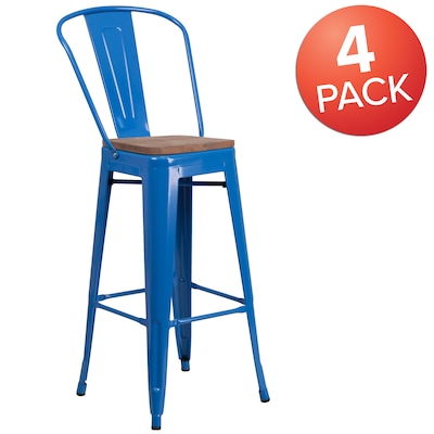 Flash Furniture Lily Contemporary Metal Vertical Back Barstool, Blue, 4-Pieces/Pack (4CH3132030GBBLW)