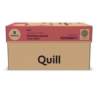 Quill Brand® 8.5" x 11" Multipurpose Copy Paper, 20 lbs., 94 Brightness, 500 Sheets/Ream, 8 Reams/Carton (820888CT)