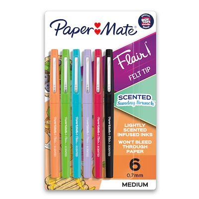 Paper Mate Sunday Brunch Scented Flair Pen, Medium Point, Assorted Ink, 6/Pack (2125407)