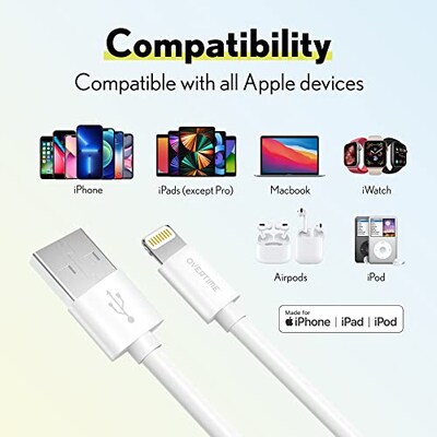 Overtime Apple MFI Certified Lightning to USB-A Charging Cable, 10ft., White (MFIWHITE10FT)