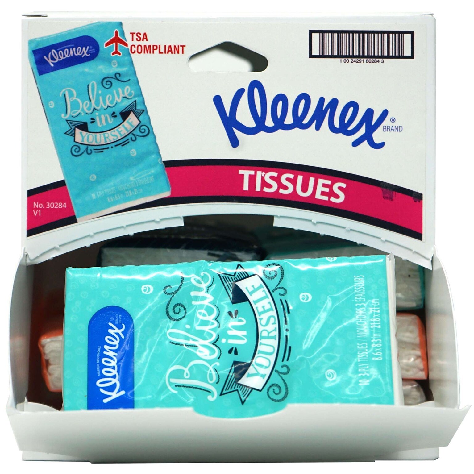 Kleenex Pocket Pack Facial Tissue, 10 Tissues/Pack, 8 Packs/Dispensit Box, 12 Dispensit Boxes/Carton