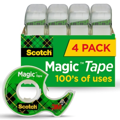 Scotch Magic Invisible Clear Tape With Dispenser, 0.75 x 8.33 yds., 1 Core, Transparent, 4 Rolls/P