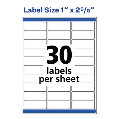 Avery Waterproof Laser Address Labels, 1" x 2-5/8", Matte White, 30 Labels/Sheet, 50 Sheets/Box (5520)