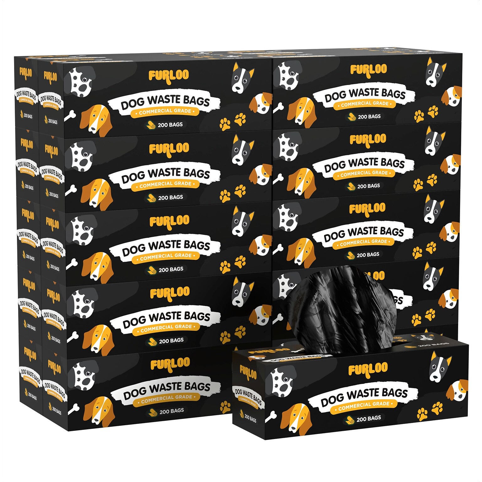 Furloo Heavy Duty Pet Waste Disposal Bags, 2 Gallons, Black, 4000 Total Bags (FLO2-20)