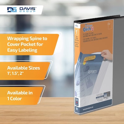 Davis Group QuickFit Heavy Duty 1" 3-Ring Standard Binders, D-Ring, Black, 4/Pack (95011P-04)
