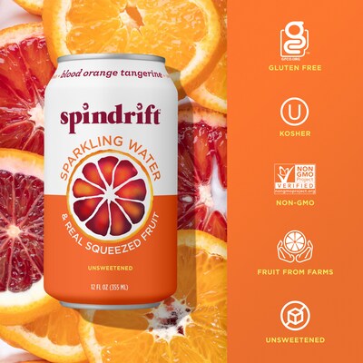 Spindrift Blood Orange Tangerine Flavored Sparkling Seltzer Water, 12 oz., 24 Cans/Carton (SDR14220)