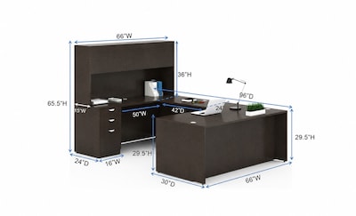 Boss Office Products 66 U-Shaped Desk with File Pedestal and Hutch, Mocha (GROUPA15-MOC)