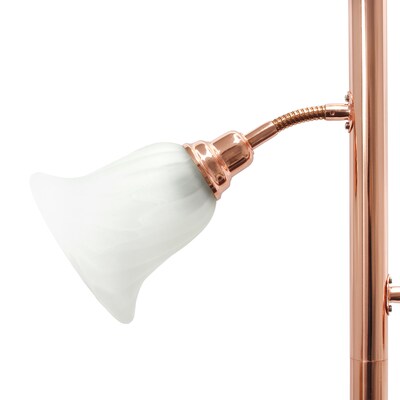Lalia Home Torchiere Floor Lamp with 2 Reading Lights and Scalloped Glass Shades, Rose Gold (LHF-3002-RG)