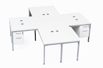 Boss Office Products Simple System 66W L-Shaped Desk with Pedestal, White, 4/Set (SGSD019-102-WT)
