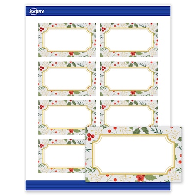 Avery Gold-Blue Border Berries Matte Blank Card, White, 80/Pack (S00-FE7)