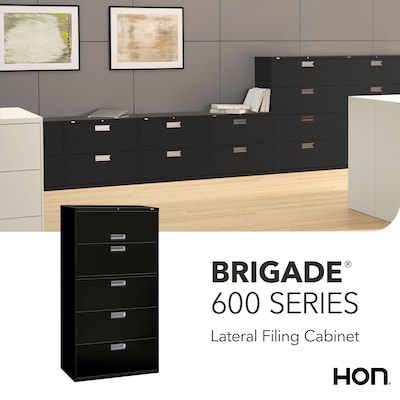 HON Brigade 600 Series 5-Drawer Lateral File Cabinet, Locking, Letter/Legal, Black, 36"W (H685.L.P)