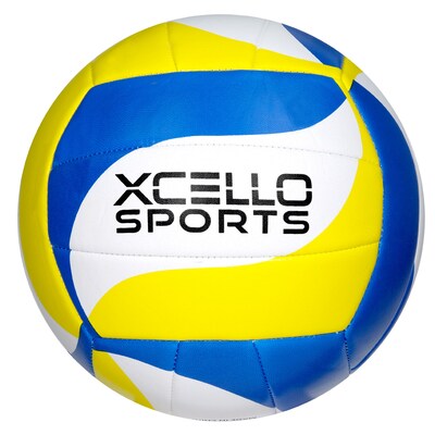 Xcello Sports Volleyballs with Pump, Green/Navy/Yellow and Blue/Yellow/White, 6/Pack (XS-VB-6-ASST-3)