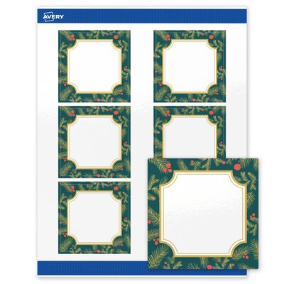 Avery Square Multipurpose Labels, 3 x 3, White, 60/Pack (19479370504)