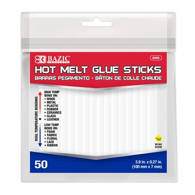 Bazic Dual-Temp Mini Hot Glue Sticks, Clear, 50/Pack, 3 Packs/Bundle(BAZ2095-3)