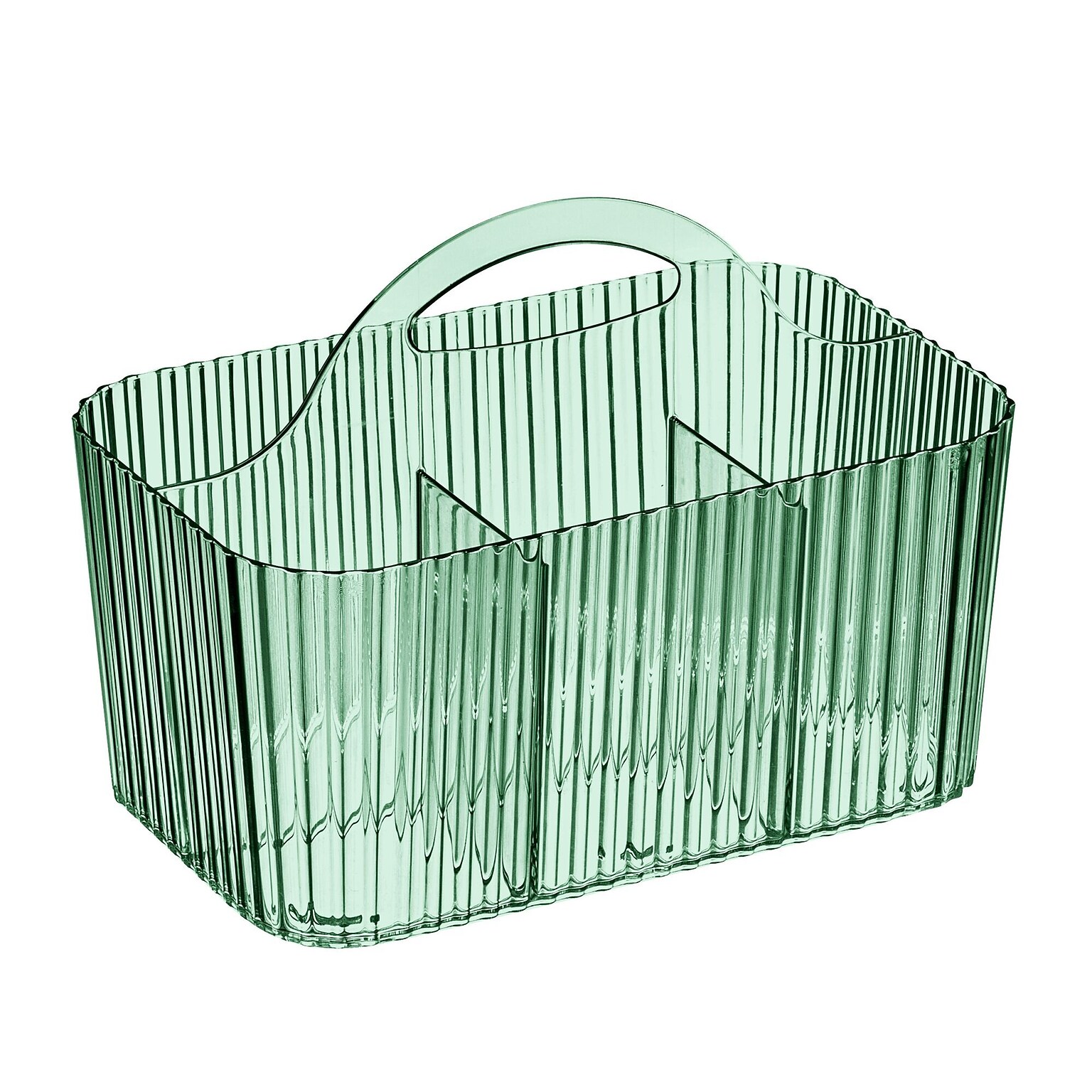 mDesign 4-Section Plastic Desktop Caddy Organizer with Handle, Plastic, Sage (26052)