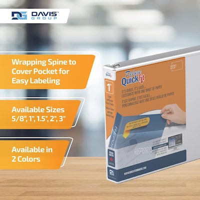 Davis Group QuickFit Heavy Duty 1" 3-Ring Standard Binders, White, 4/Pack (95010L-04)