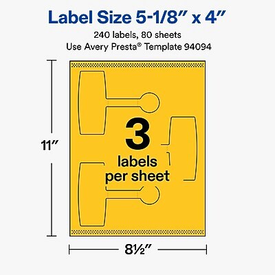 Avery Laser/Inkjet Sealing Labels, 5-1/8" x 4", Bright Yellow, 240 Labels/Box (19479370719)