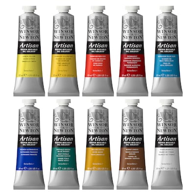Winsor and Newton Artisan Water Mixable Oil Paint Tube Set, Assorted Colors, 37 mL, 10/Set (WNX1590228)