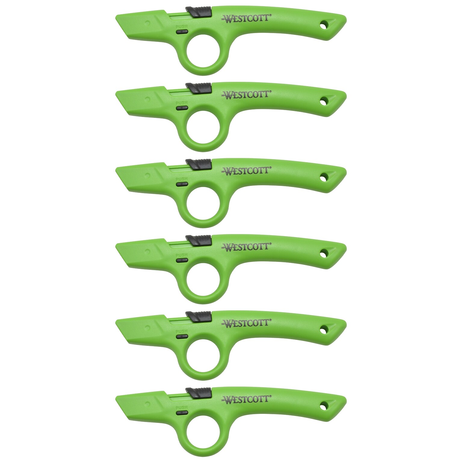 Westcott Full Size Retractable Box Cutter, Green, 6/Box (17530)