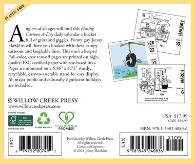 2025 Willow Creek Fishing Cartoon-A-Day 6 x 5.5 Day-to-Day Calendar, Multicolor (40836)