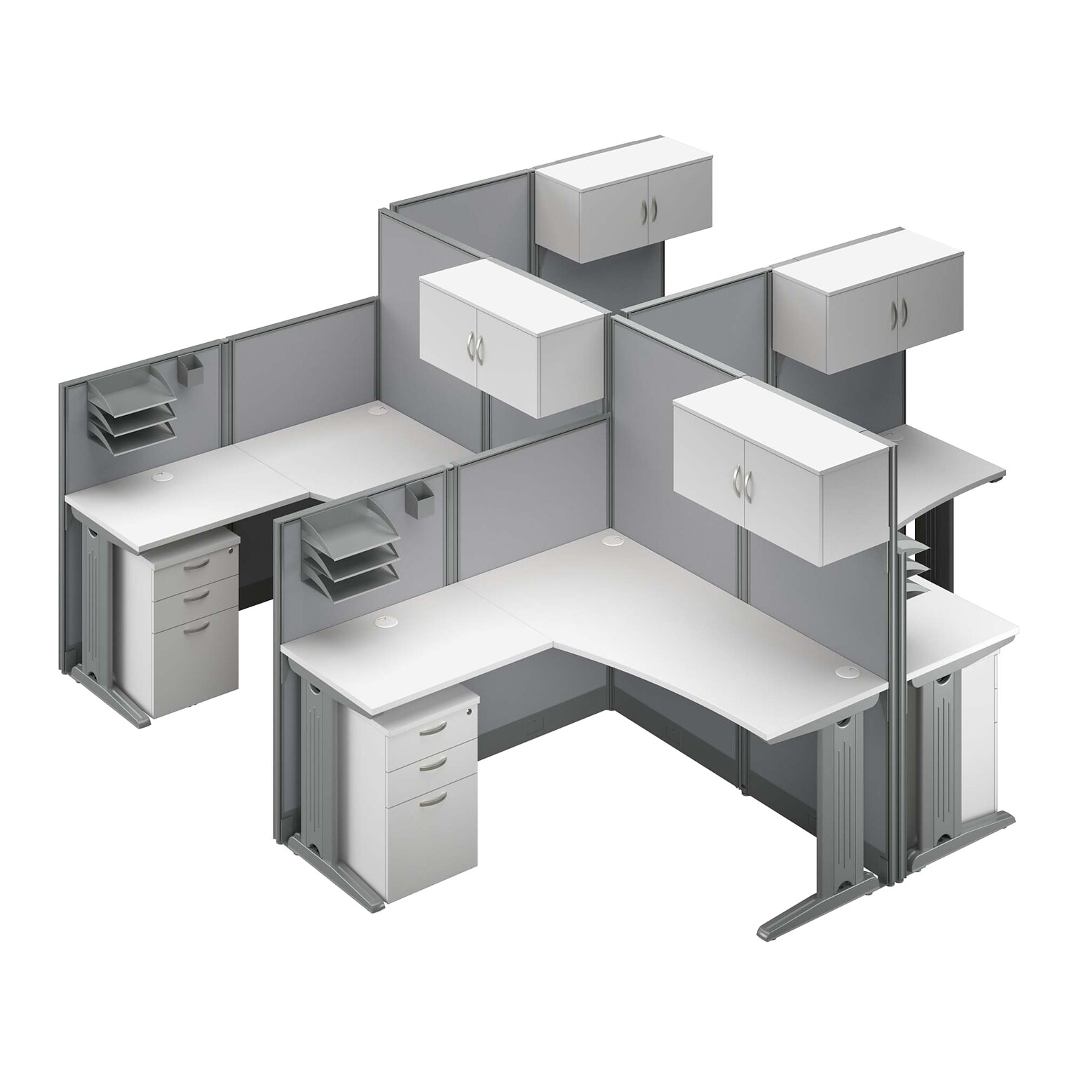 Bush Business Furniture Office in an Hour 63H x 129W 4 Person L-Shaped Cubicle Panel Workstation, Pure White (OIAH007WH)
