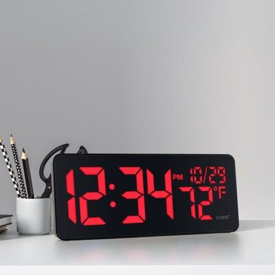 La Crosse Technology Red Digital LED Wall Clock with Indoor Temperature (513-1411R)